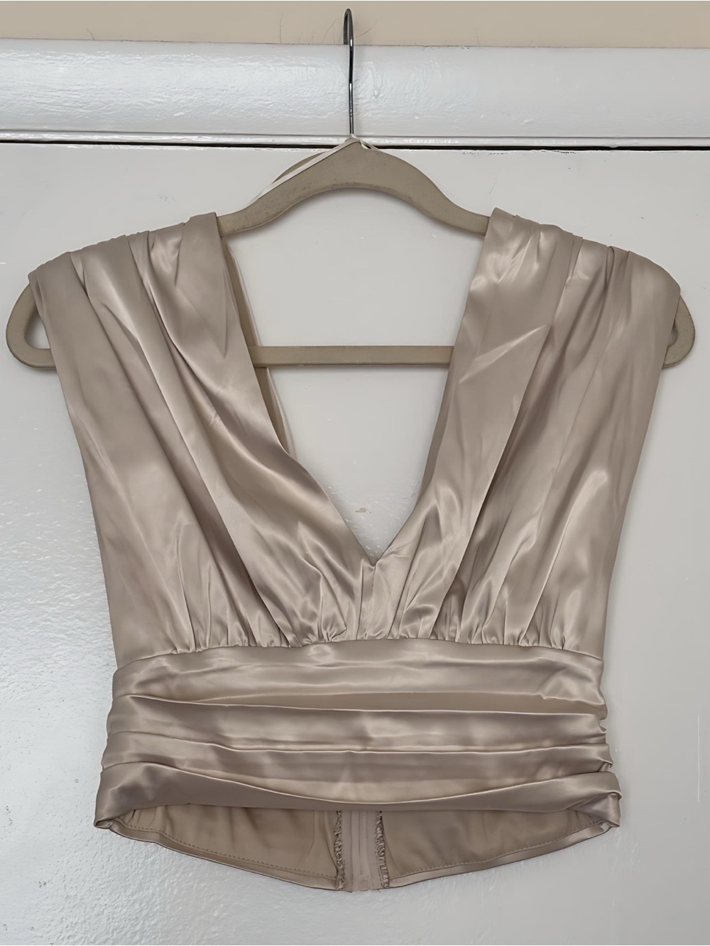 Fashion Nova Champagne Satin Plunge V-Neck Crop Top
